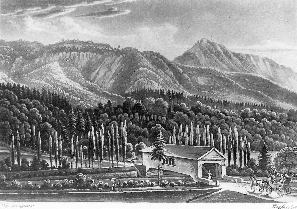 Die Höcklerbrücke ca. 1835 (altkol. Aquatinta von H. Siegfried, BAZ)